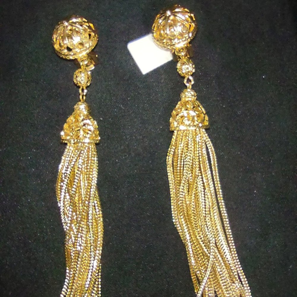 Ben Amun Gold Plated Tassel Clip On Earrings